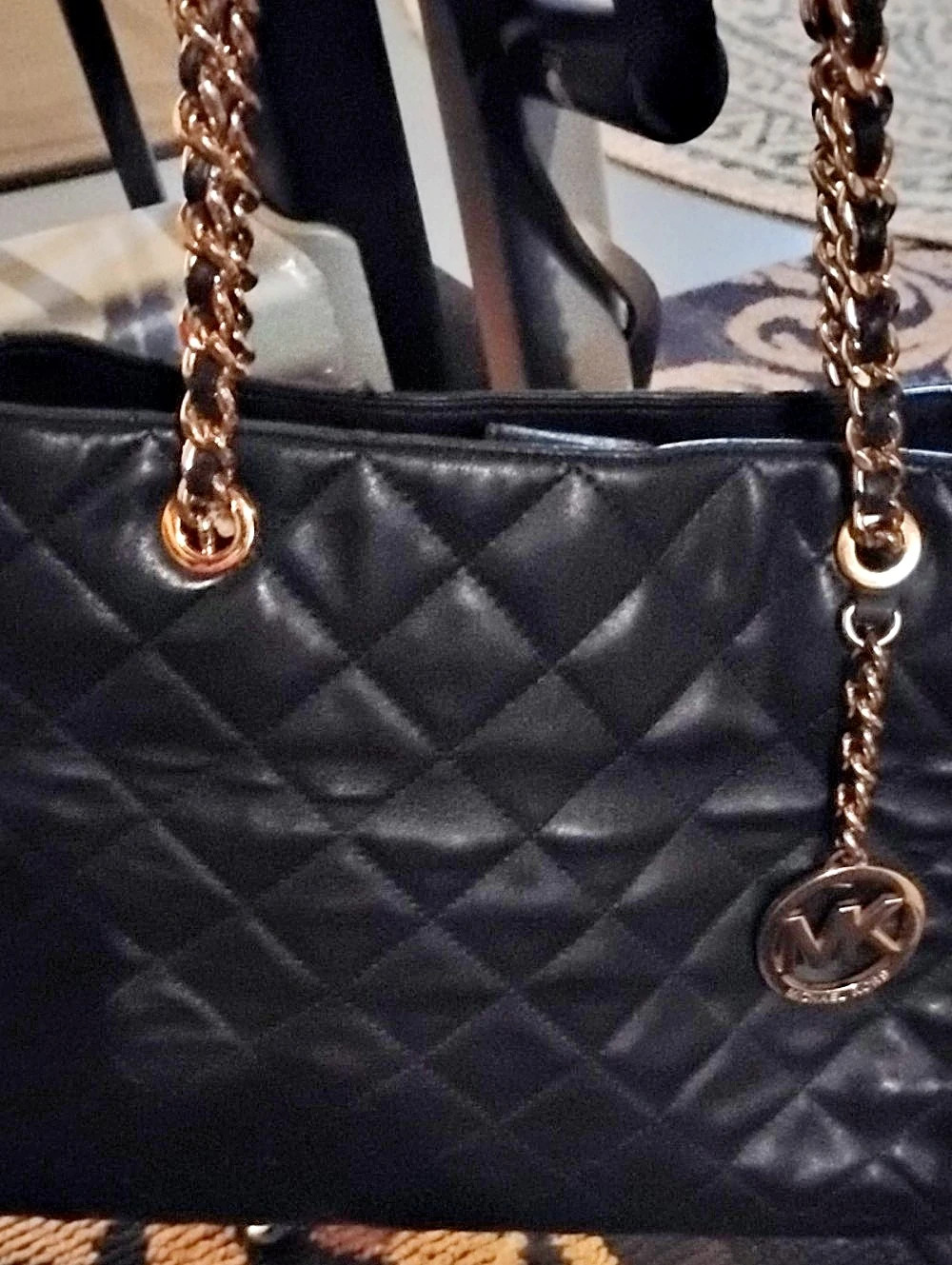 Michael Kors Jet Set Travel Quilted Leather Chain Tote Black